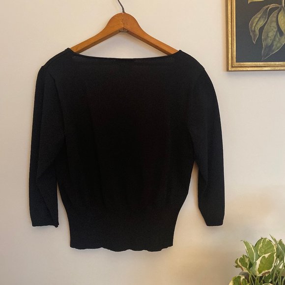 Talbots Knit Black Square Neck 3/4 Sleeve Top - Picture 2 of 4